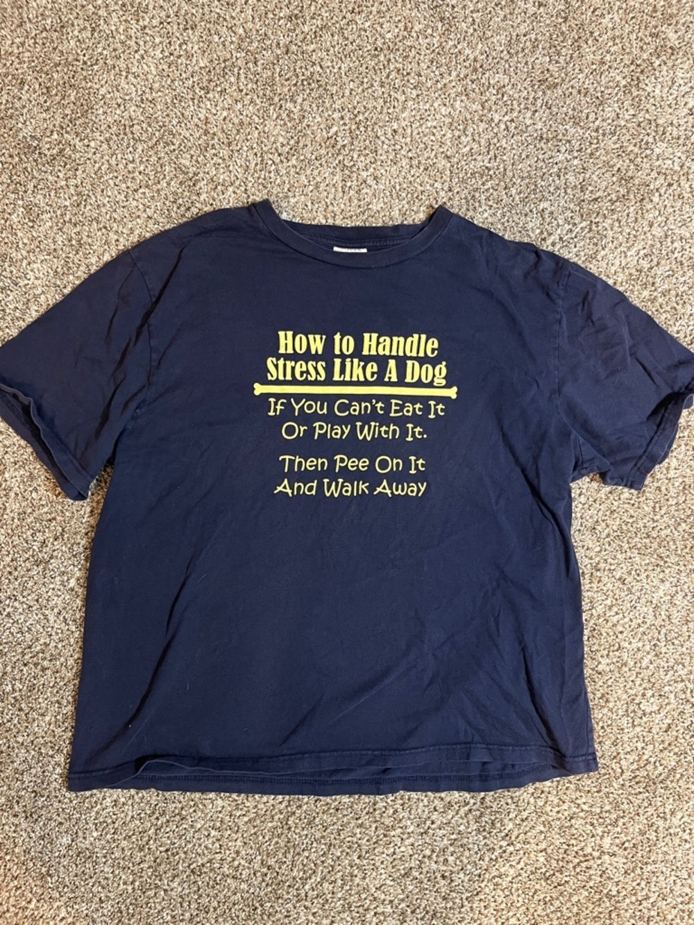 Dog-Themed Navy Blue Graphic Tee - How to Handle Stress Like A Dog
